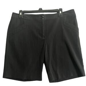 IZOD Black Textured Womens Chino Shorts 10 Bermuda Flat Front Golf Casual Simple